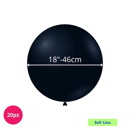 Palloncini Soft Line Pastello 18 pollici (46cm) Nero 128, 20pz.