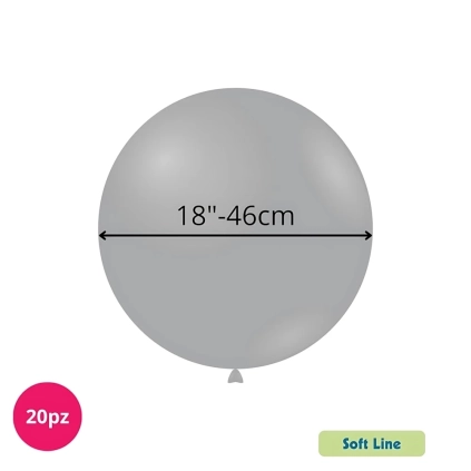 Palloncini Soft Line Pastello 18 pollici (46cm) Grigio Fumo 143, 20pz.