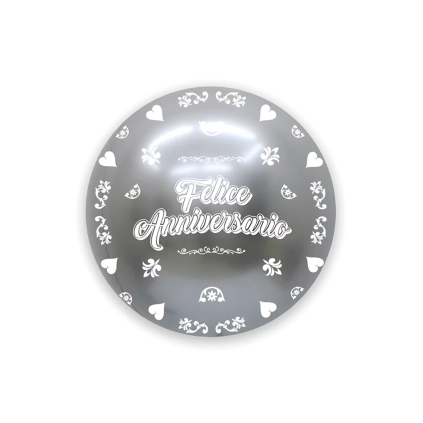 Palloncino Deco Chrome B-Loon Argento Stampa Anniversario bianca 1  24" (60cm), 1pz.