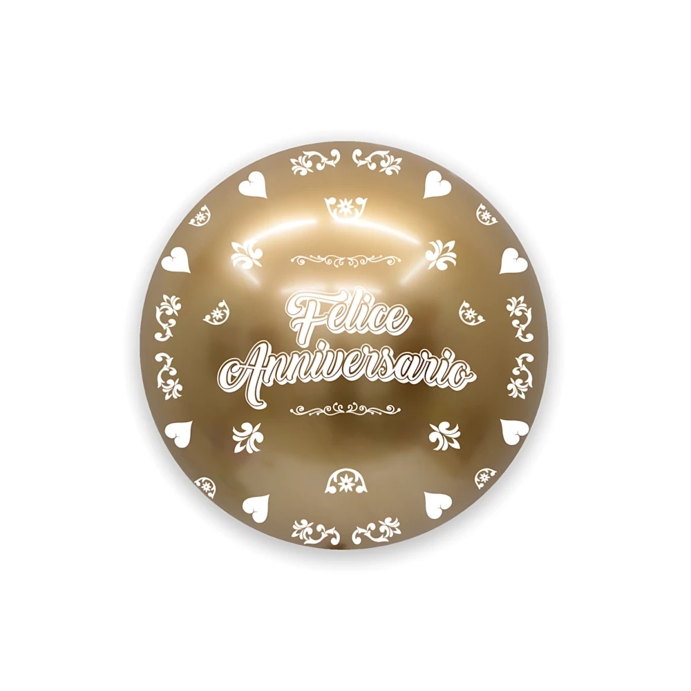 Palloncino Deco Chrome B-Loon Oro Stampa Anniversario bianca  24" (60cm), 1pz.