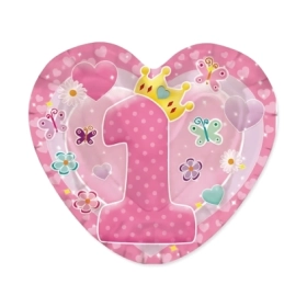 Piatti Cuore Primo Compleanno Rosa 20cm, 10pz.