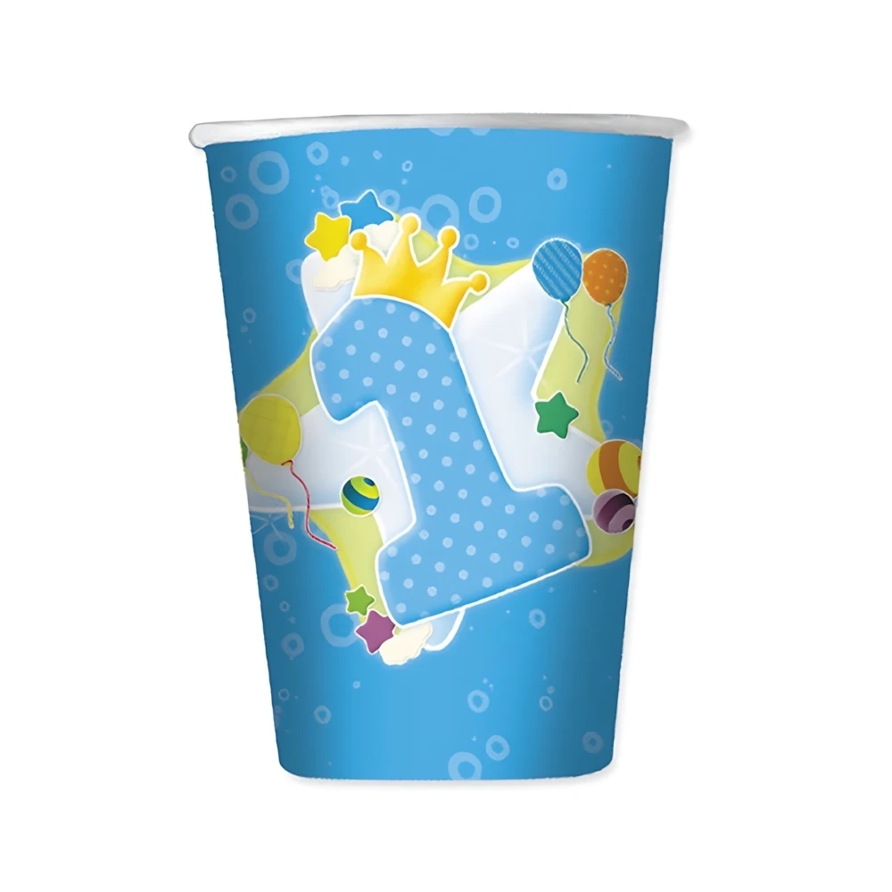 Bicchieri Primo Compleanno Azzurro 200cc in carta, 10pz.