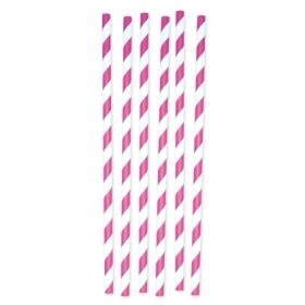 Cannucce in carta a strisce Fuxia e bianche 26x1cm, 12pz.