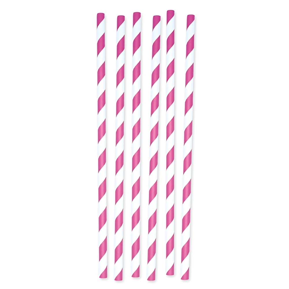 Cannucce in carta a strisce Fuxia e bianche 26x1cm, 12pz.
