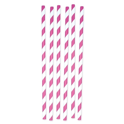 Cannucce in carta a strisce Fuxia e bianche 26x1cm, 12pz.