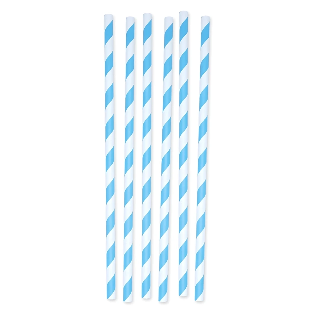 Cannucce in carta a strisce Turchese e bianche 26x1cm, 12pz.