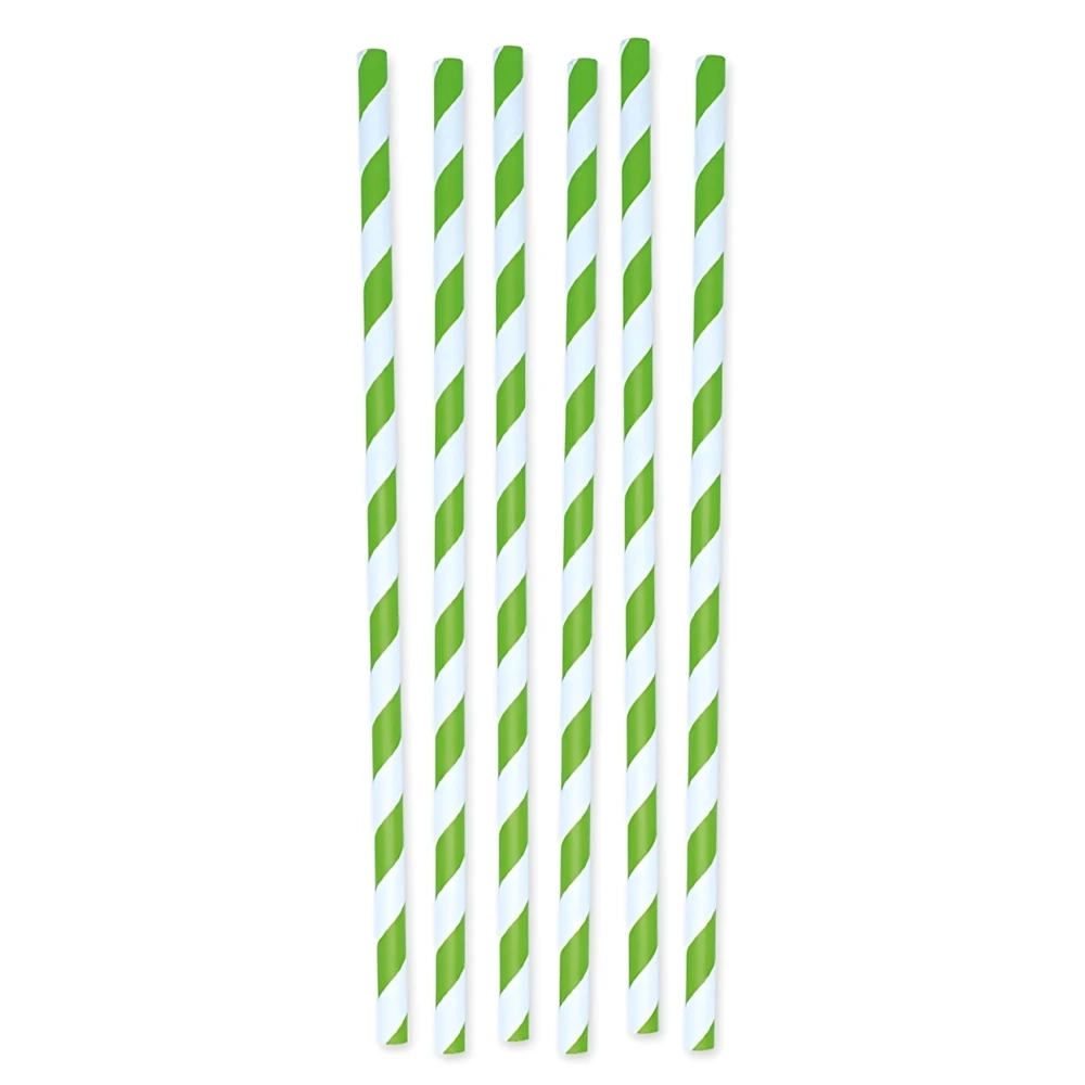 Cannucce in carta a strisce Verde Mela e bianche 26x1cm, 12pz.