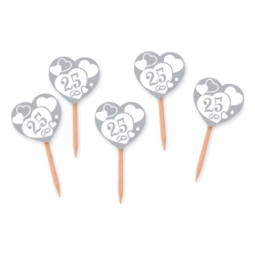 Picks, stuzzicadenti Nozze d'Argento, 25 anni matrimonio sagomati 4x7cm, 25pz.