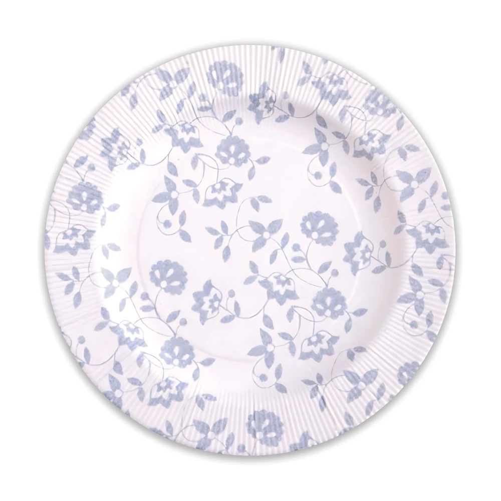 Piatti Argento grandi in cartoncino compostabile, bordo pieghettato e stampa Natura 27cm, 8pz.