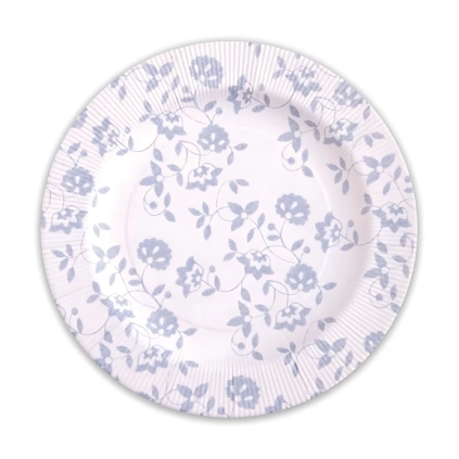 Piatti Argento grandi in cartoncino compostabile, bordo pieghettato e stampa Natura 27cm, 8pz.