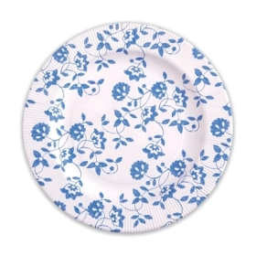 Piatti Blu grandi in cartoncino compostabile, bordo pieghettato e stampa Natura 27cm, 8pz.