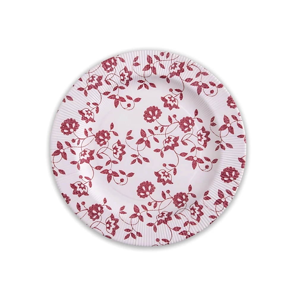 Piatti Rossi piccoli in cartoncino compostabile, bordo pieghettato e stampa Natura 21cm, 8pz.