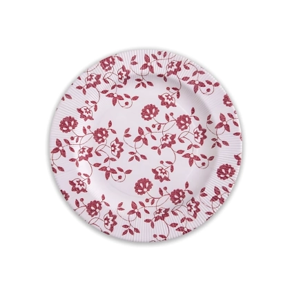 Piatti Rossi piccoli in cartoncino compostabile, bordo pieghettato e stampa Natura 21cm, 8pz.