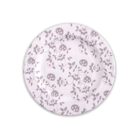 Piatti Taupe piccoli in cartoncino compostabile, bordo pieghettato e stampa Natura 21cm, 8pz.