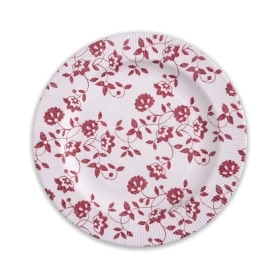 Piatti Rossi fondi in cartoncino compostabile, bordo pieghettato e stampa Natura 25,5cm, 8pz.