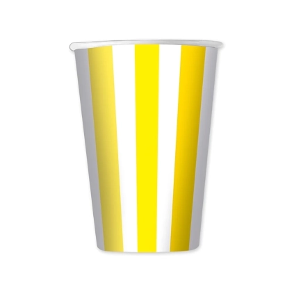 Bicchieri strisce Giallo 470cc in carta, 6pz.