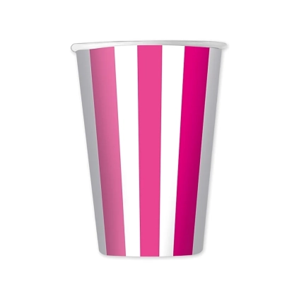 Bicchieri strisce Fucsia 470cc in carta, 6pz.
