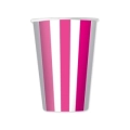 Bicchieri strisce Fucsia 470cc in carta, 6pz.