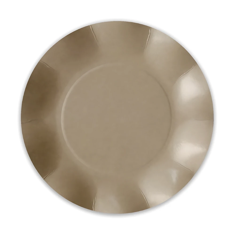 Piatti Taupe grandi in cartoncino compostabile, modello petalo 27cm , 8pz.