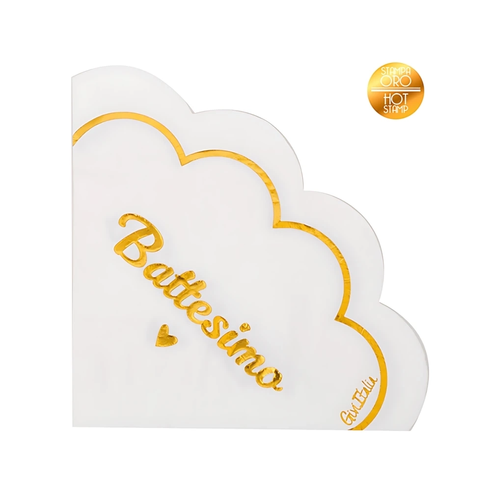 Tovaglioli Battesimo Fiore Oro con smerlo 33X33cm, 16pz.