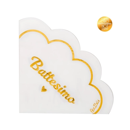 Tovaglioli Battesimo Fiore Oro con smerlo 33X33cm, 16pz.