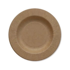 Piatti Kraft fondo in cartoncino compostabile con bordo pieghettato 25cm, 20pz.