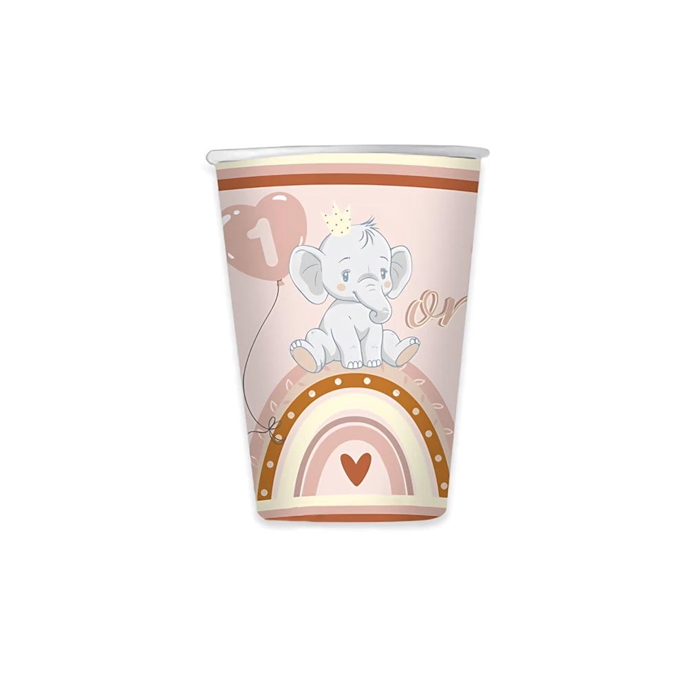 Bicchieri One Birthday Boho Pink 200cc in carta, 8pz.