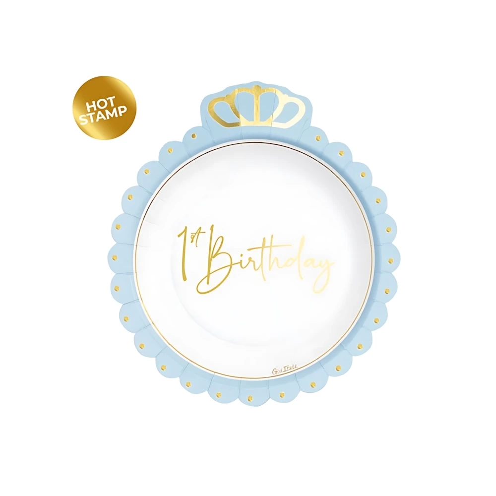 Piatti con Corona First Birthday Boy 20cm, 8pz.