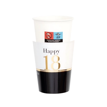 Bicchieri con Cover Happy 18 anni 250cc, 8pz.