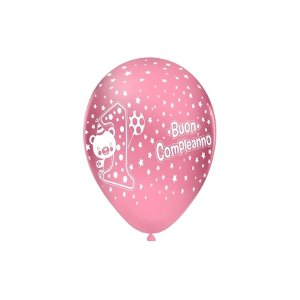Palloncini 12" (30cm) rosa 26 con stampa bianca 1° Compleanno globo, 100pz.