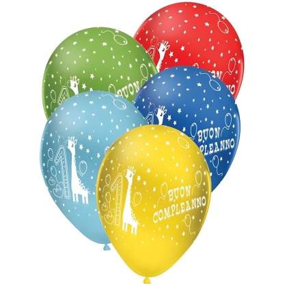 Palloncini 12" (30cm) assortiti con stampa bianca 1° Compleanno globo, 100pz.