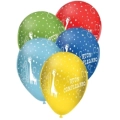 Palloncini 12" (30cm) assortiti con stampa bianca 1° Compleanno globo, 100pz.