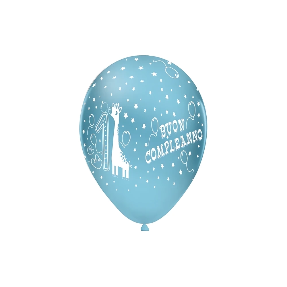 Palloncini 12" (30cm) celeste 46 con stampa bianca 1° Compleanno globo, 100pz.