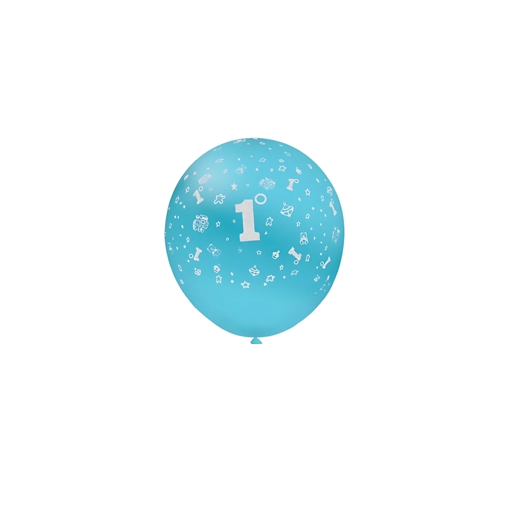 Palloncini 5" (12cm) celeste 46 con stampa bianca 1° Compleanno globo, 100pz.
