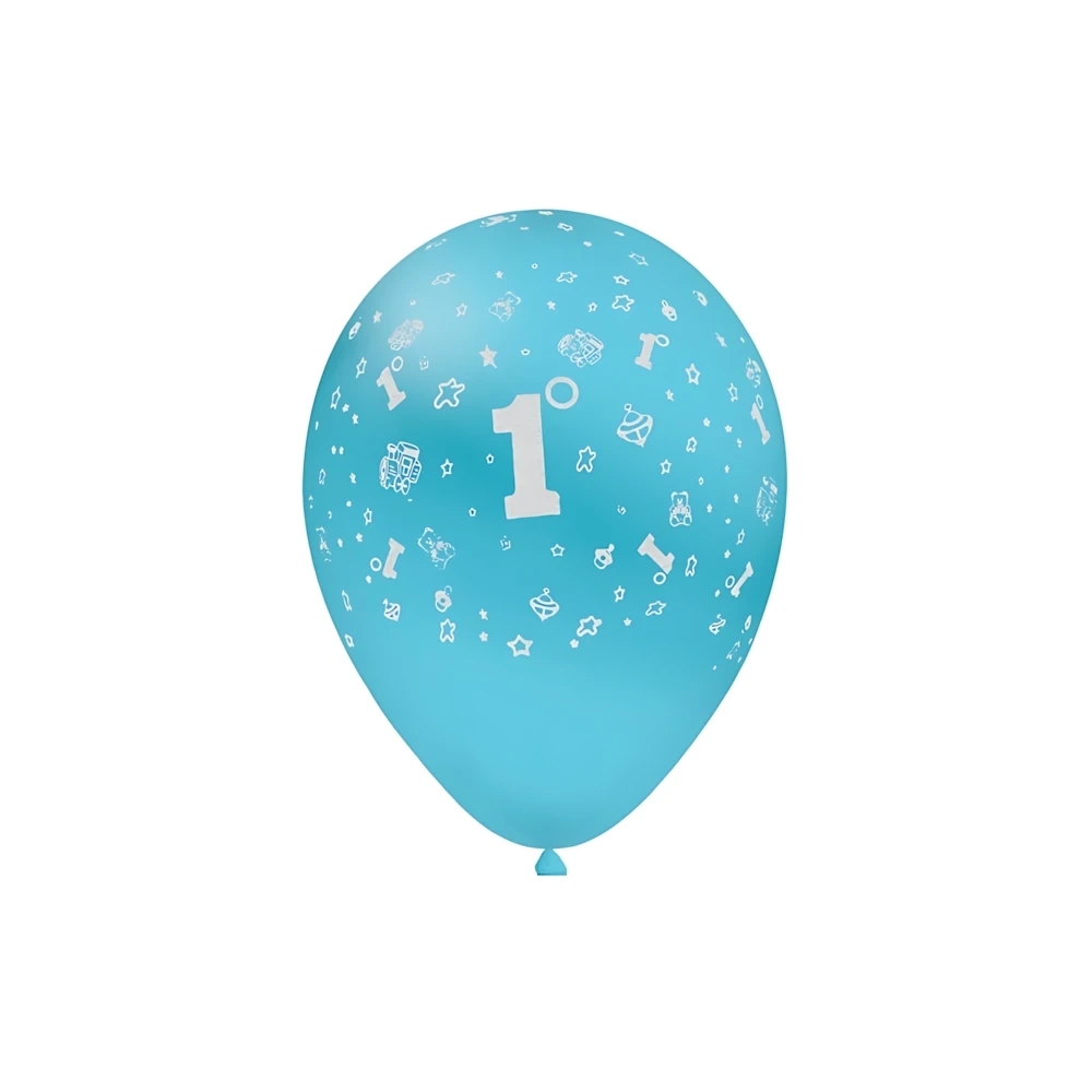 Palloncini 12" (30cm) celeste 46 con stampa bianca 1° Compleanno globo, 100pz.