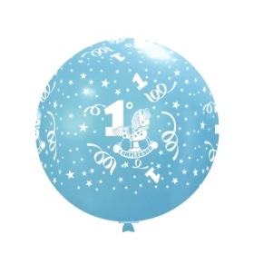 Palloncini 33" (86cm) celeste 46 con stampa bianca 1° Compleanno globo, 1pz.