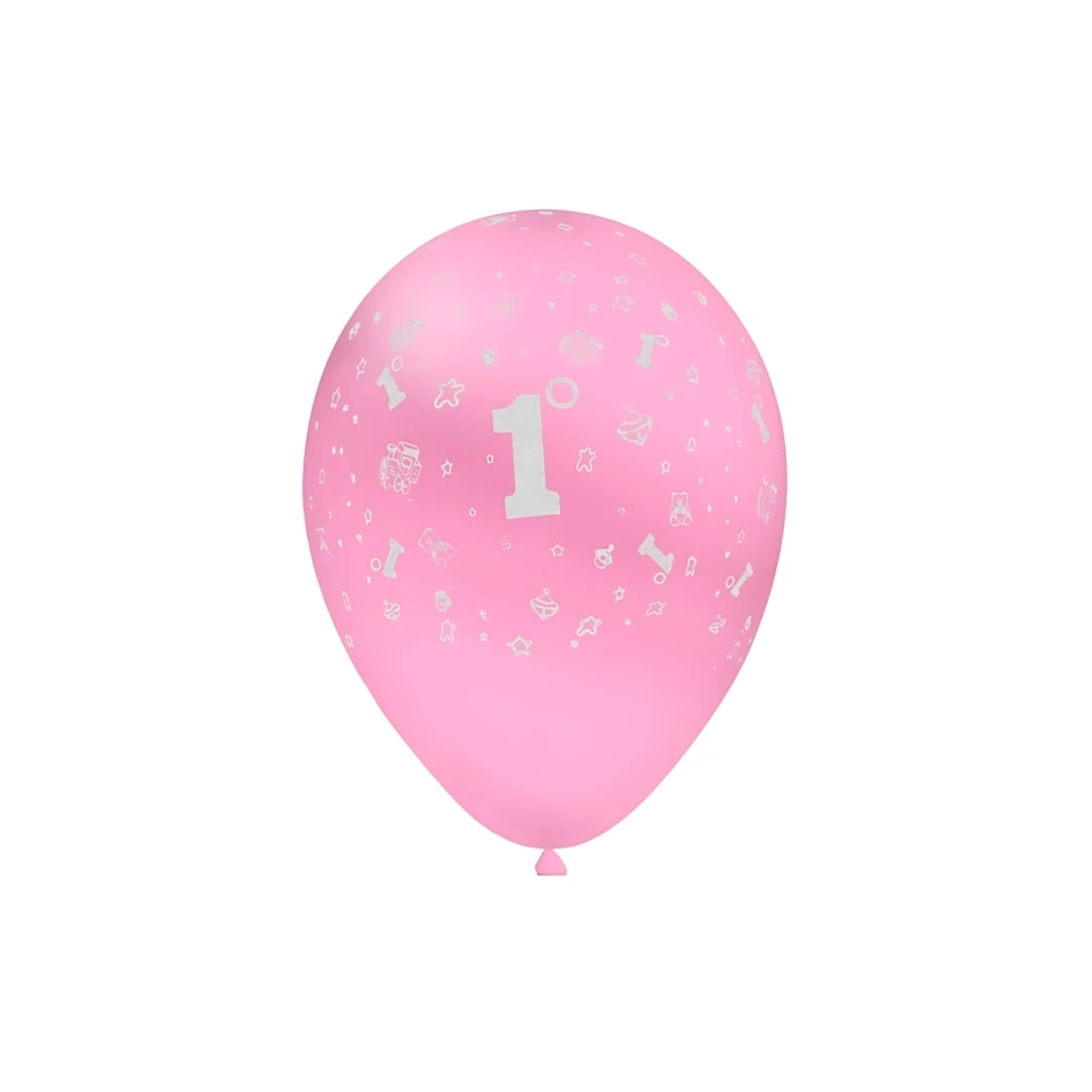 Palloncini 12" (30cm) rosa 26 con stampa bianca 1° Compleanno globo, 100pz.
