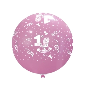 Palloncini 33" (86cm) rosa 26 con stampa bianca 1° Compleanno globo, 1pz.