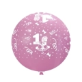 Palloncini 33" (86cm) rosa 26 con stampa bianca 1° Compleanno globo, 1pz.