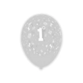 Palloncini 12" (30cm) Trasparente 57 con stampa bianca 1° Compleanno globo, 100pz.