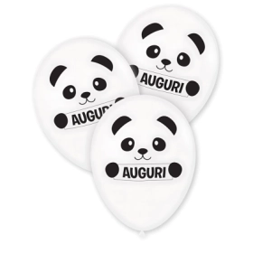 Palloncini 12" (30cm) bianco 10 con stampa bianca Auguri Panda su 2 lati, 100pz.