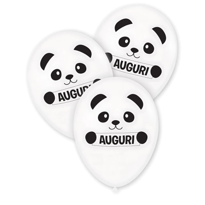 Palloncini 12" (30cm) bianco 10 con stampa bianca Auguri Panda su 2 lati, 100pz.