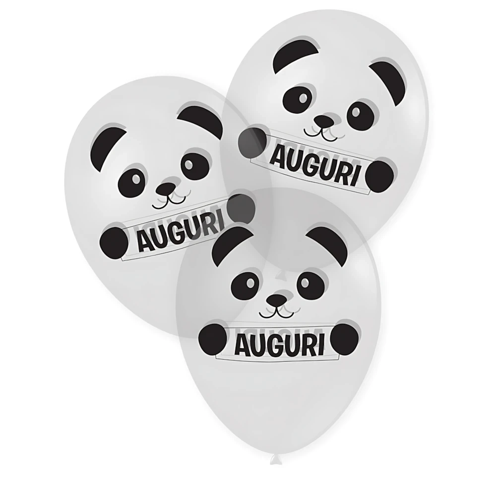 Palloncini 12" (30cm) trasparente 57 con stampa bianca Auguri Panda su 2 lati, 100pz.
