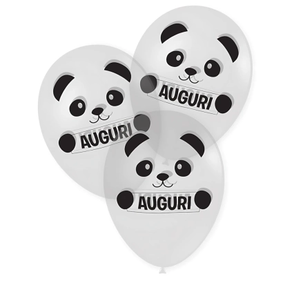 Palloncini 12" (30cm) trasparente 57 con stampa bianca Auguri Panda su 2 lati, 100pz.