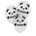 Palloncini 12" (30cm) trasparente 57 con stampa bianca Auguri Panda su 2 lati, 100pz.