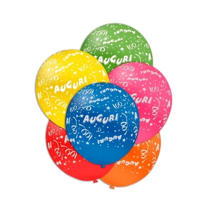 Palloncini 5" (12cm) con stampa bianca Auguri globo, 100pz.