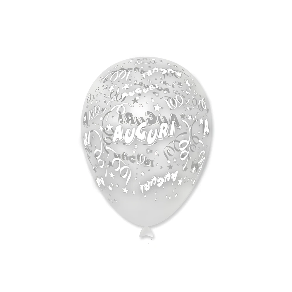 Palloncini 12" (30cm) trasparente 57 con stampa bianca Auguri globo, 100pz.