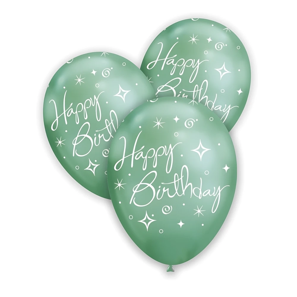 Palloncini 12" (30cm) verde titanio 106 con stampa bianca Happy Birthday globo, 100pz.