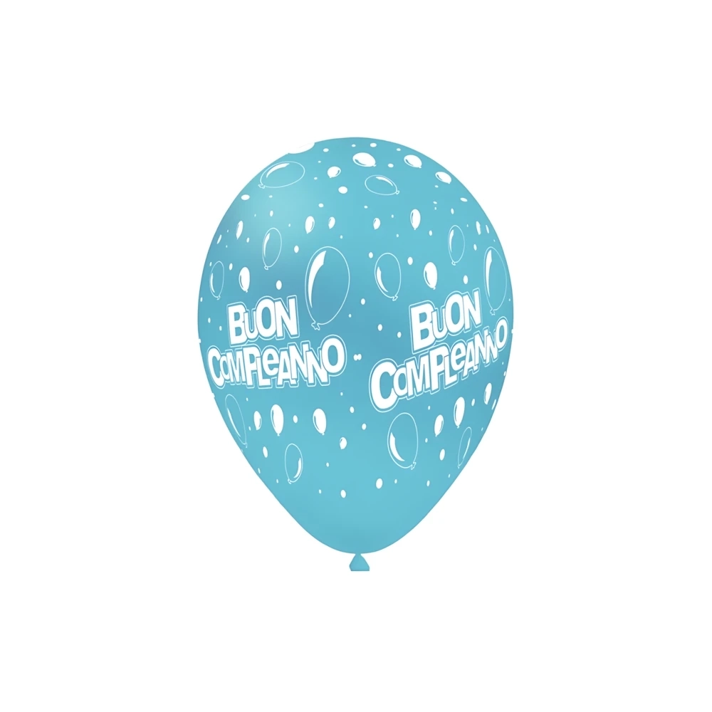 Palloncini 12" (30cm) celeste 46 con stampa bianca Buon Compleanno Globo, 100pz.