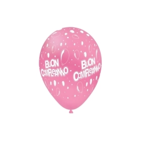 Palloncini 12" (30cm) rosa 26 con stampa bianca Buon Compleanno Globo, 100pz.